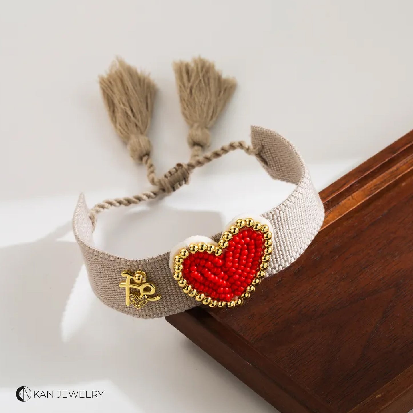 Pulsera de mujer con forma de corazón de, de tela, vidrio
