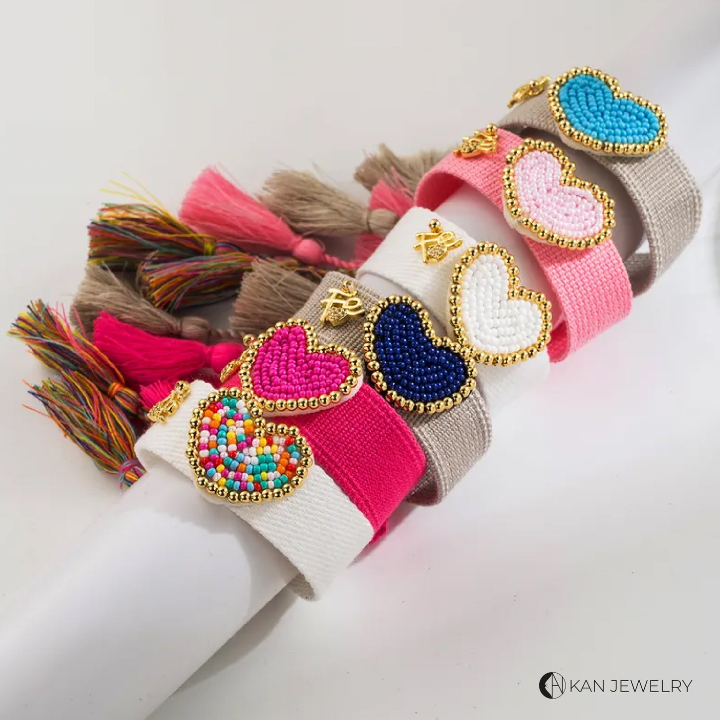 Pulsera de mujer con forma de corazón de, de tela, vidrio