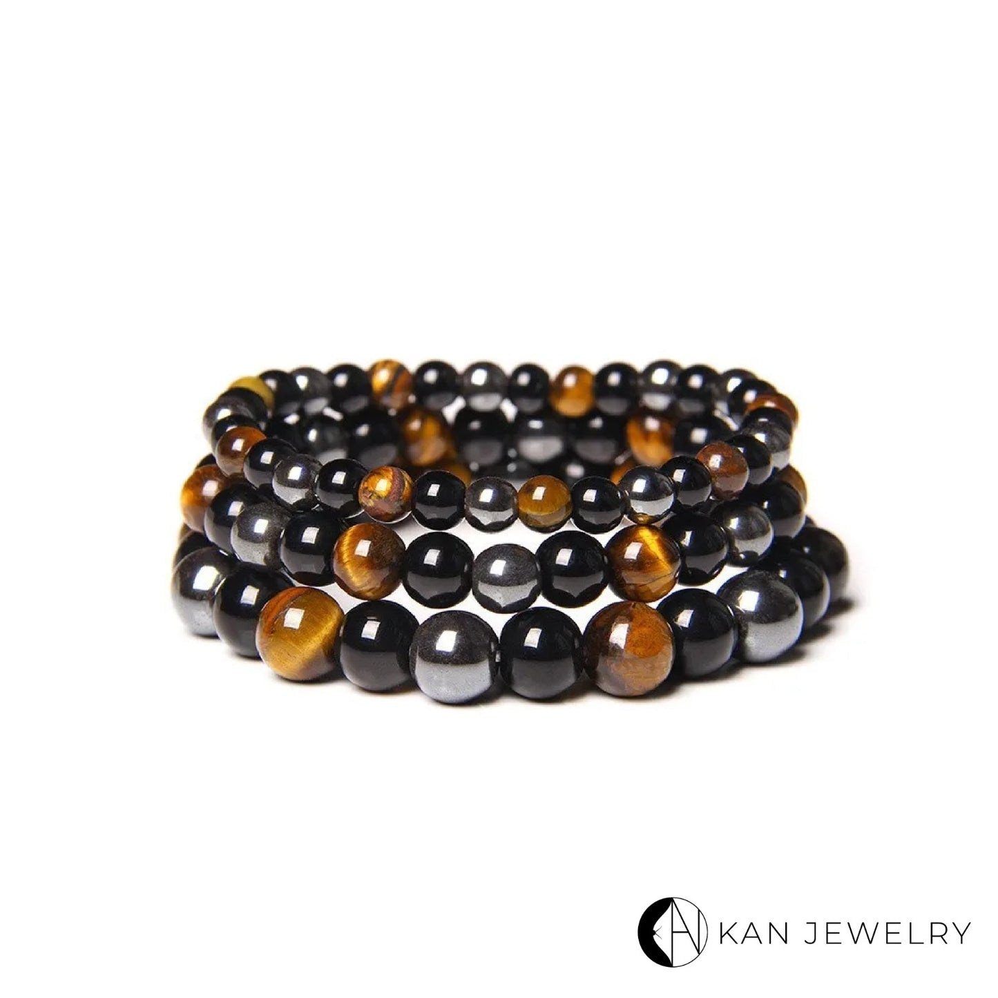 Pulsera de piedra ojo de tigre, hematita o obsidiana