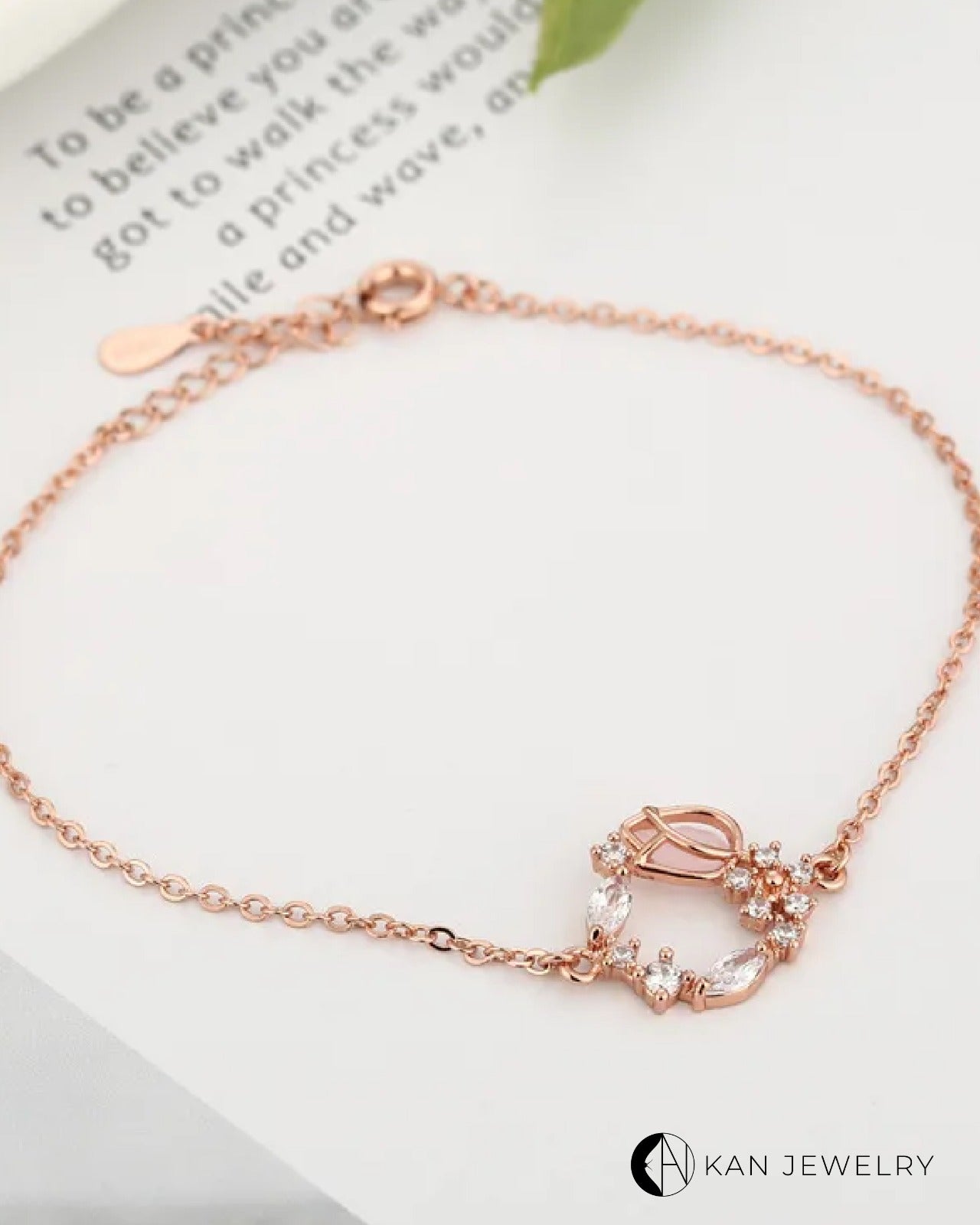Pulsera de tulipán Oro Rosa con cristal de ópalo
