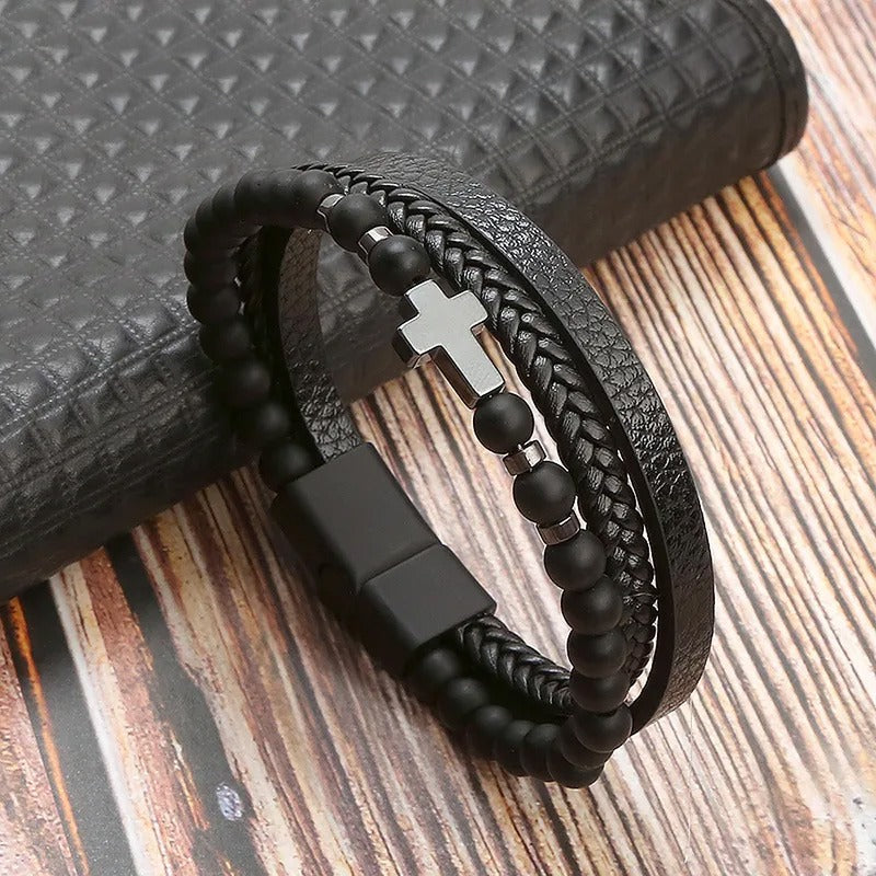 Pulsera de cuero con piedras naturales