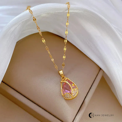 Collar de tulipan rosa con cadena de acero y titanio