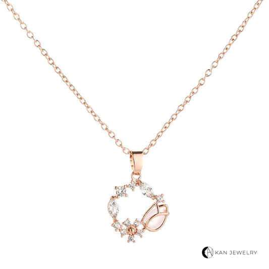 Collar con colgante de tulipán oro rosa