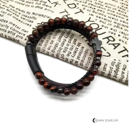 Pulsera de cuero con piedras naturales