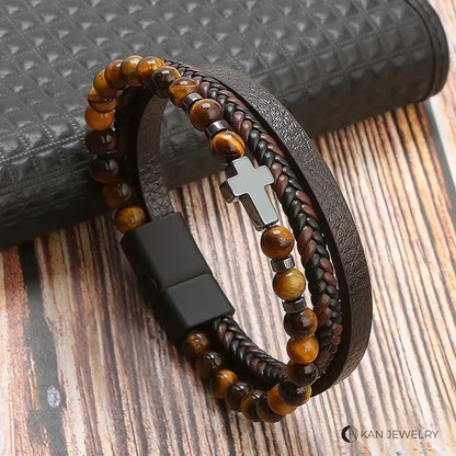 Pulsera de cuero con piedras naturales