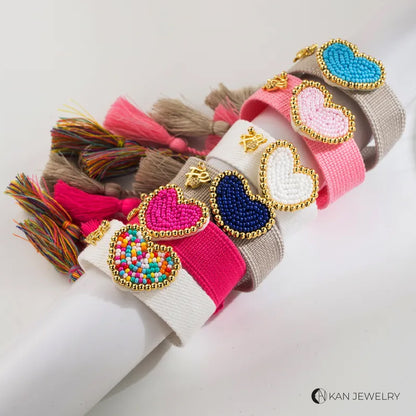 Pulsera de mujer con forma de corazón de, de tela, vidrio
