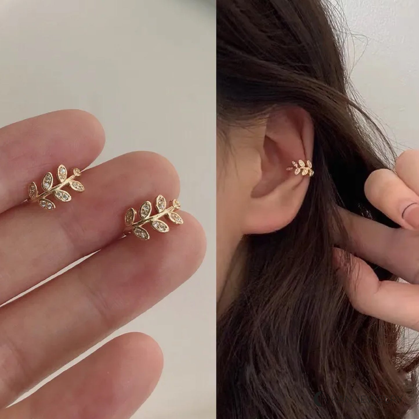 Ear Cuffs Leaf con cristales