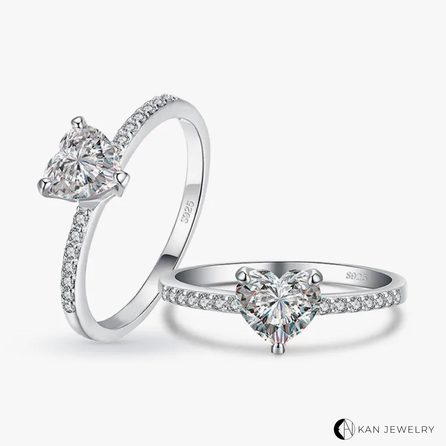 Anillos de plata 925 con forma de corazón con cristal de circonita