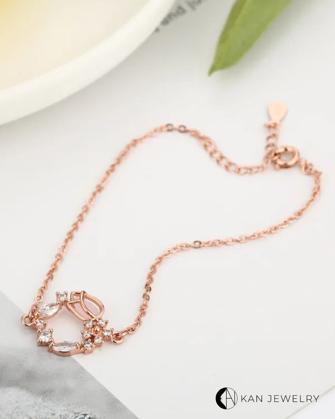 Pulsera de tulipán Oro Rosa con cristal de ópalo