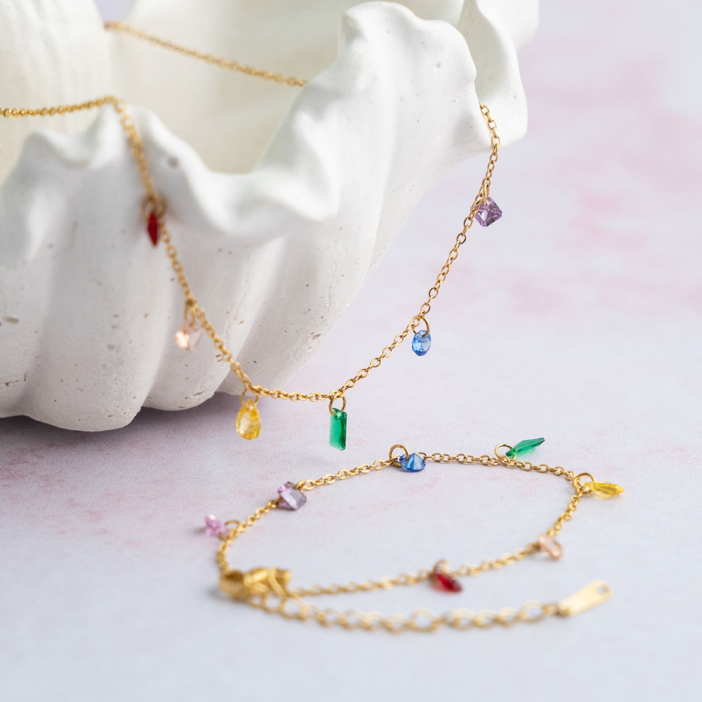 Conjunto de collar y pulsera de cristales
