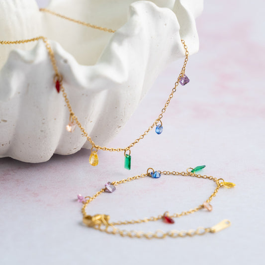 Conjunto de collar y pulsera de cristales