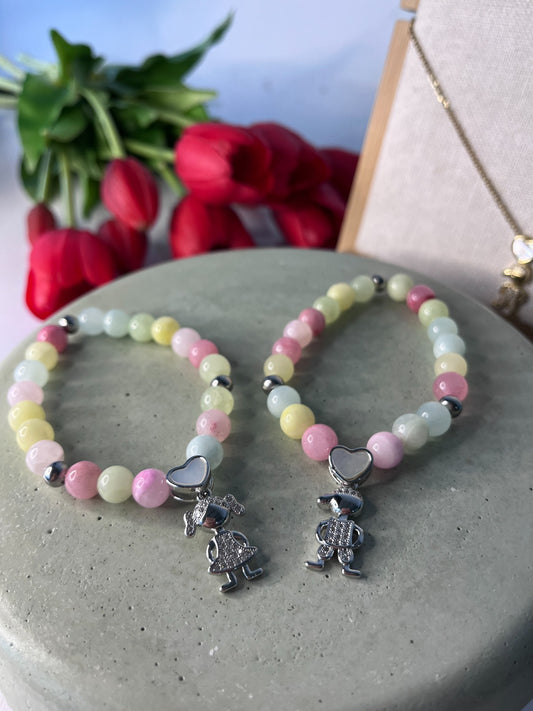 Pilsera De Piedra Jade Combinada Con   Dije De Niño O Niña