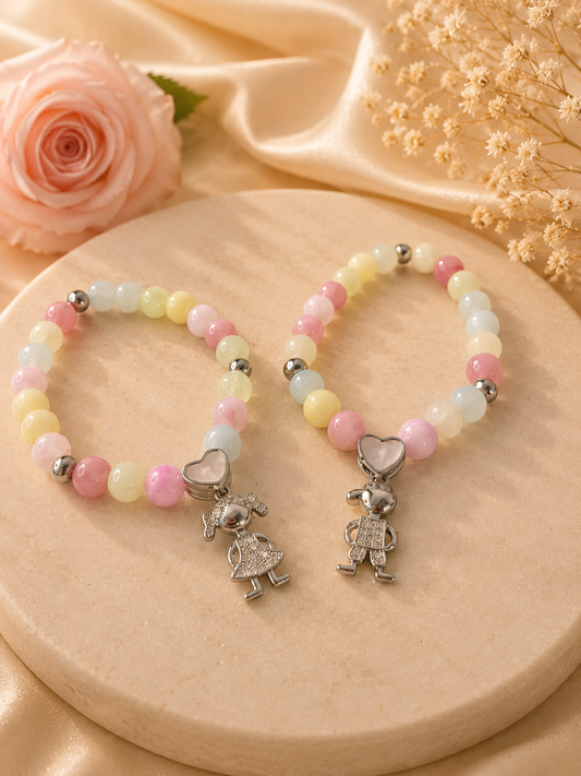 Pulsera De Piedra Jade Combinada Con   Dije De Niño O Niña