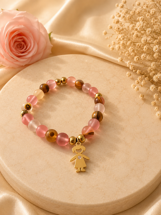 Pulsera De Cuarzo Sandia Con Dije De Niña O Niño